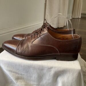 Mens Santoni Brown Leather Cap Toe‎ Oxford Dress Shoes Made in Italy Size 8